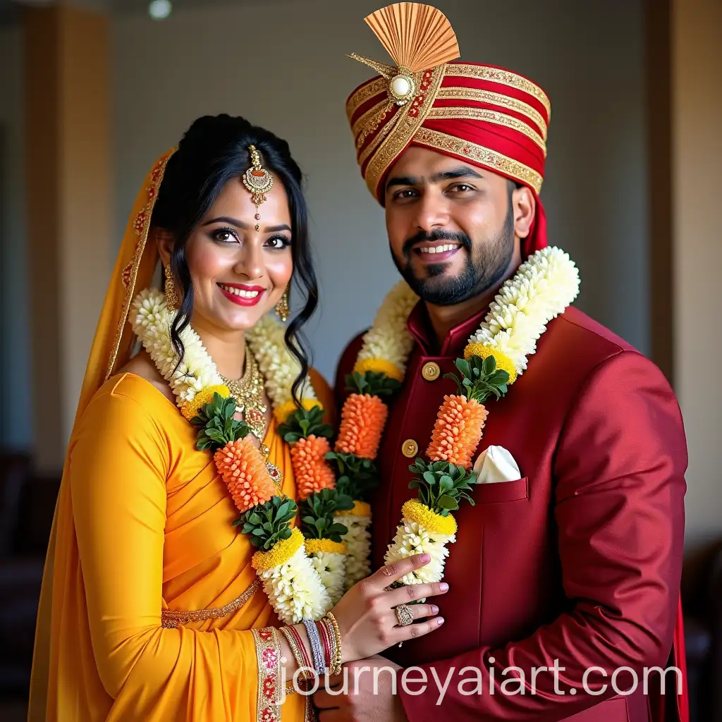 Indian-Wedding-Couple-Adorned-with-Floral-Garlands