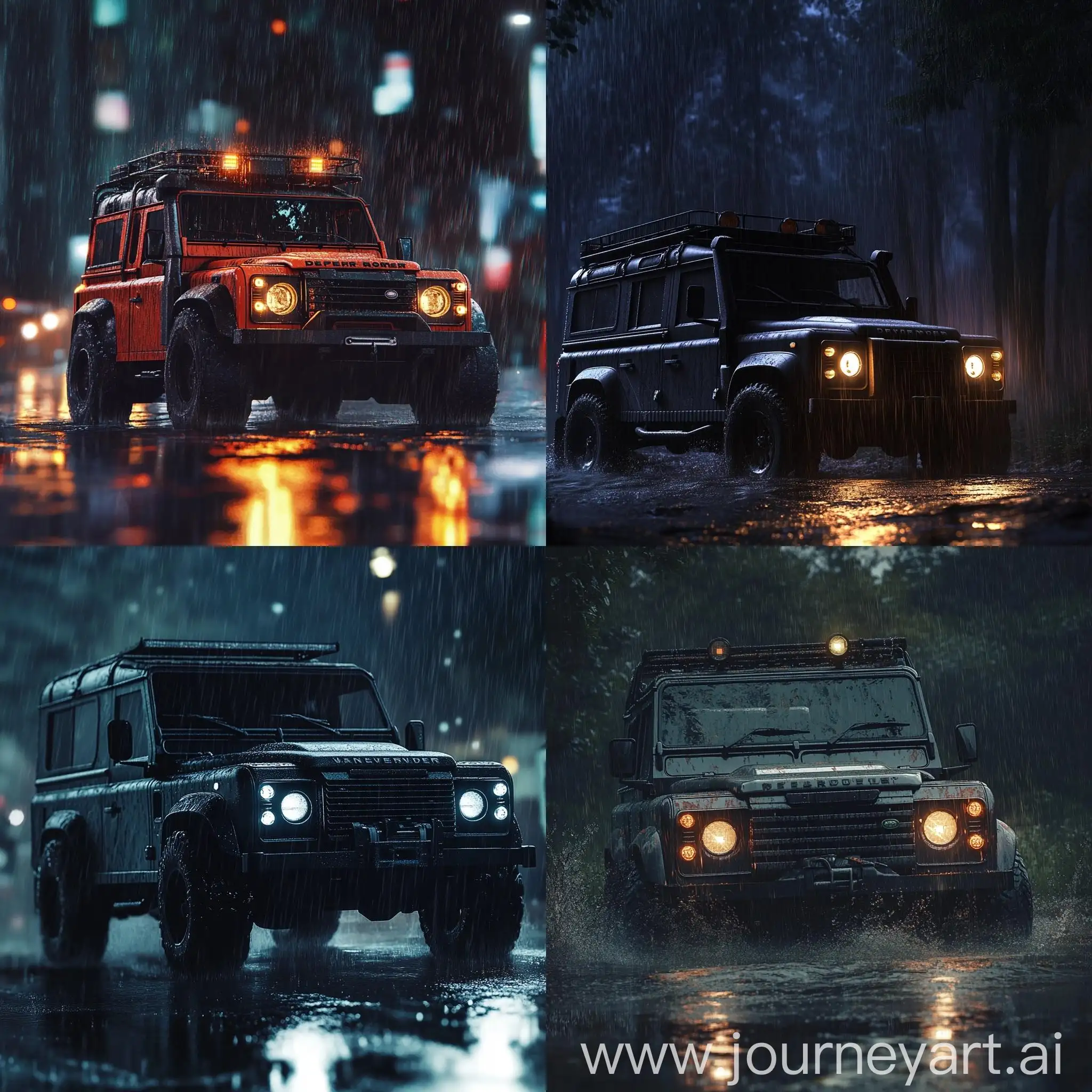 Realistic-Night-Scene-with-Land-Rover-Defender-in-Rainy-Light