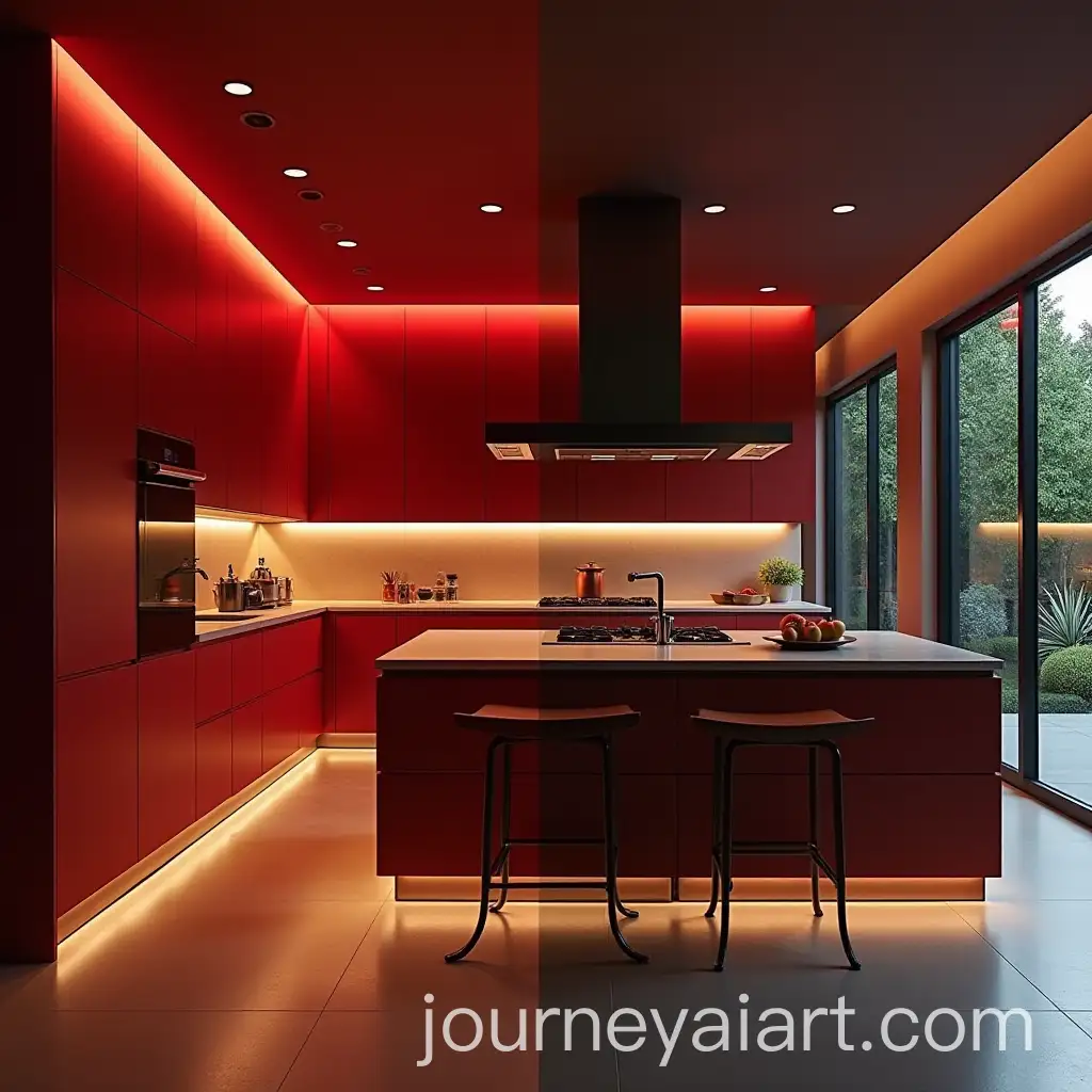 Luxurious-Red-Modern-Kitchen-with-Daylight-and-Night-Lighting