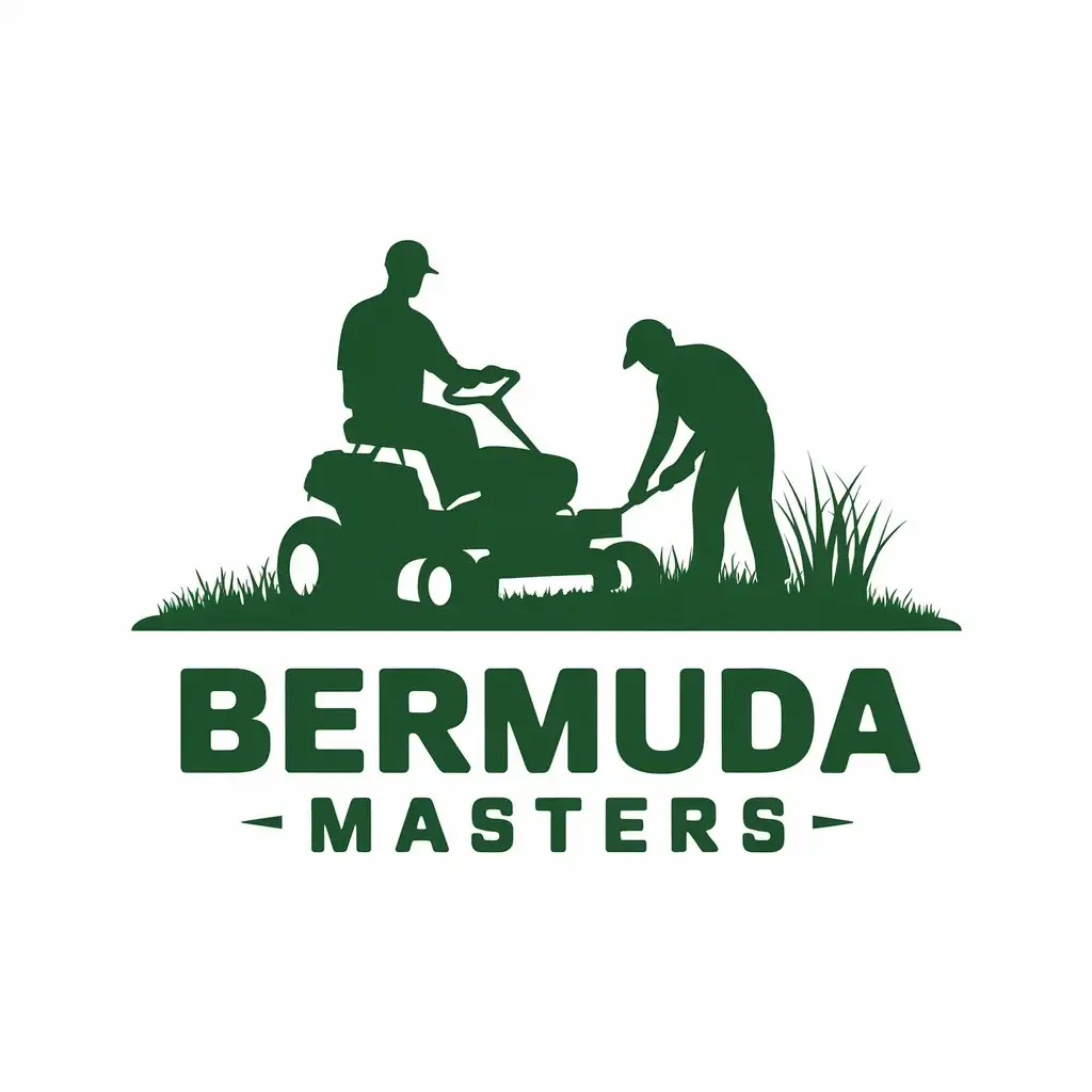 LOGO Design for Bermuda Masters Professional Lawn Care Service with Lawnmower and Grass Maintenance Theme