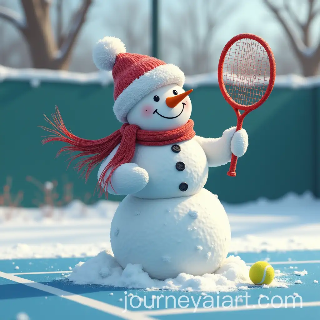 Snowman-Playing-Tennis-on-the-Court