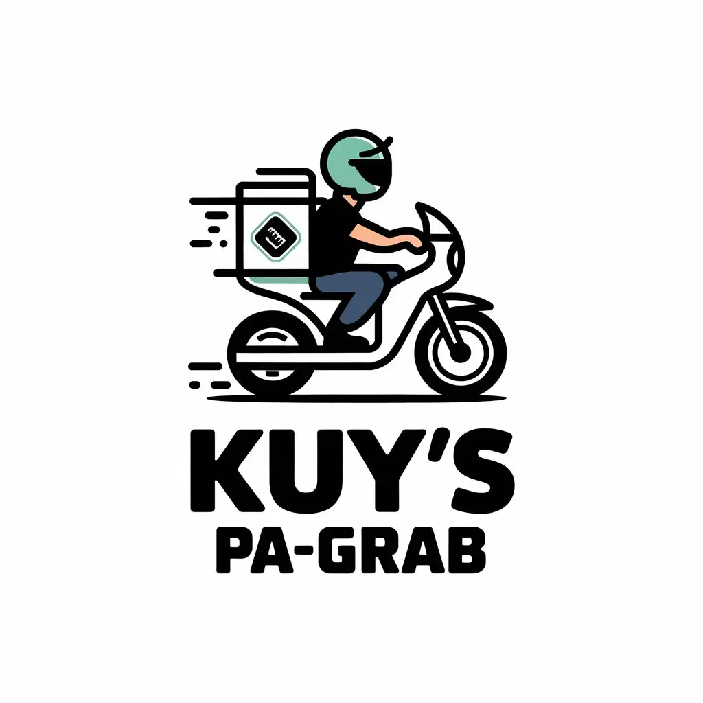 LOGO Design for Kuys PaGrab Vector Logo Featuring Food Delivery Rider on Mint Green Motorcycle