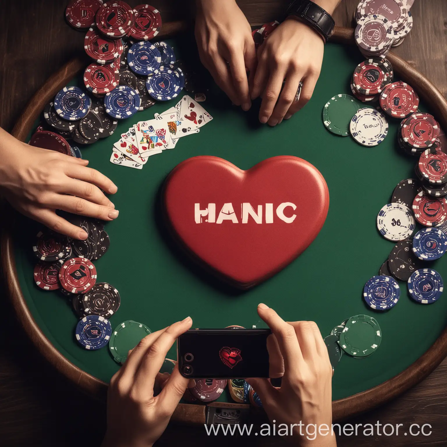 Casino-Poker-Table-with-HeartShaped-Chip-and-Mobile-Messaging