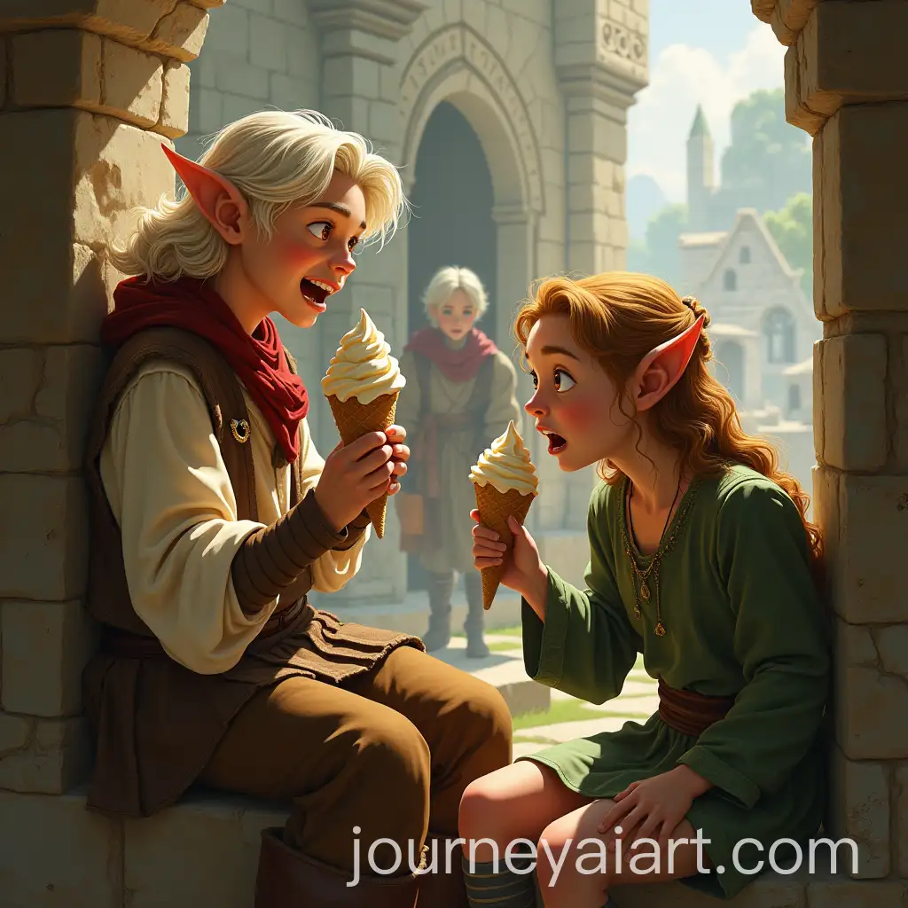 Legolas-Eating-Ice-Cream-in-Minas-Tirith-with-Gimli-Being-Tickled-by-Orcs