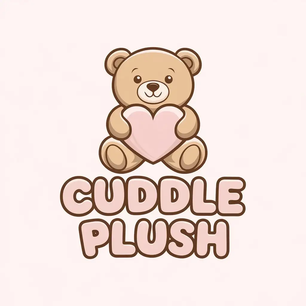 LOGO Design for Cuddle Plush Cute Teddy Bear with Heart in Paws Beige Pink and Brown Color Scheme