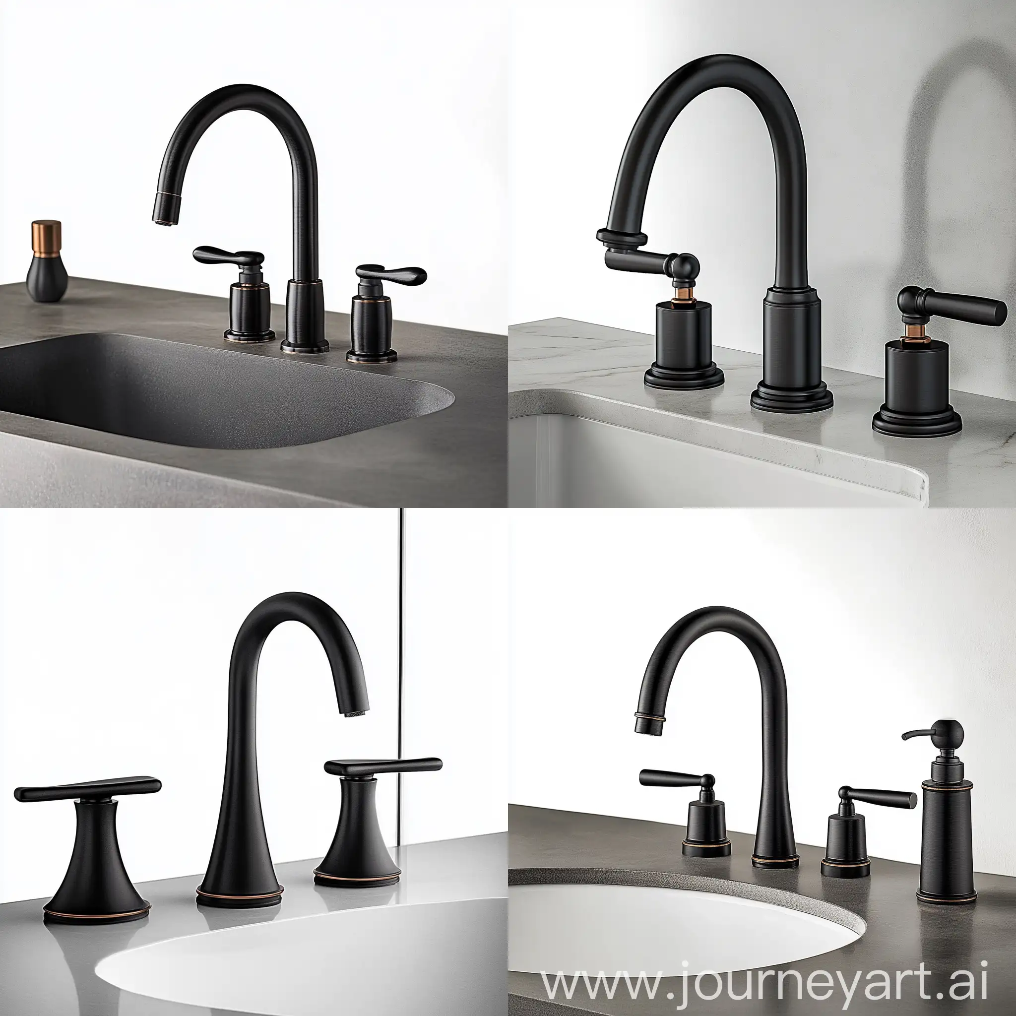 Sleek-Matte-Black-Modern-Faucet-with-Curved-Spout-and-Minimalist-Handles