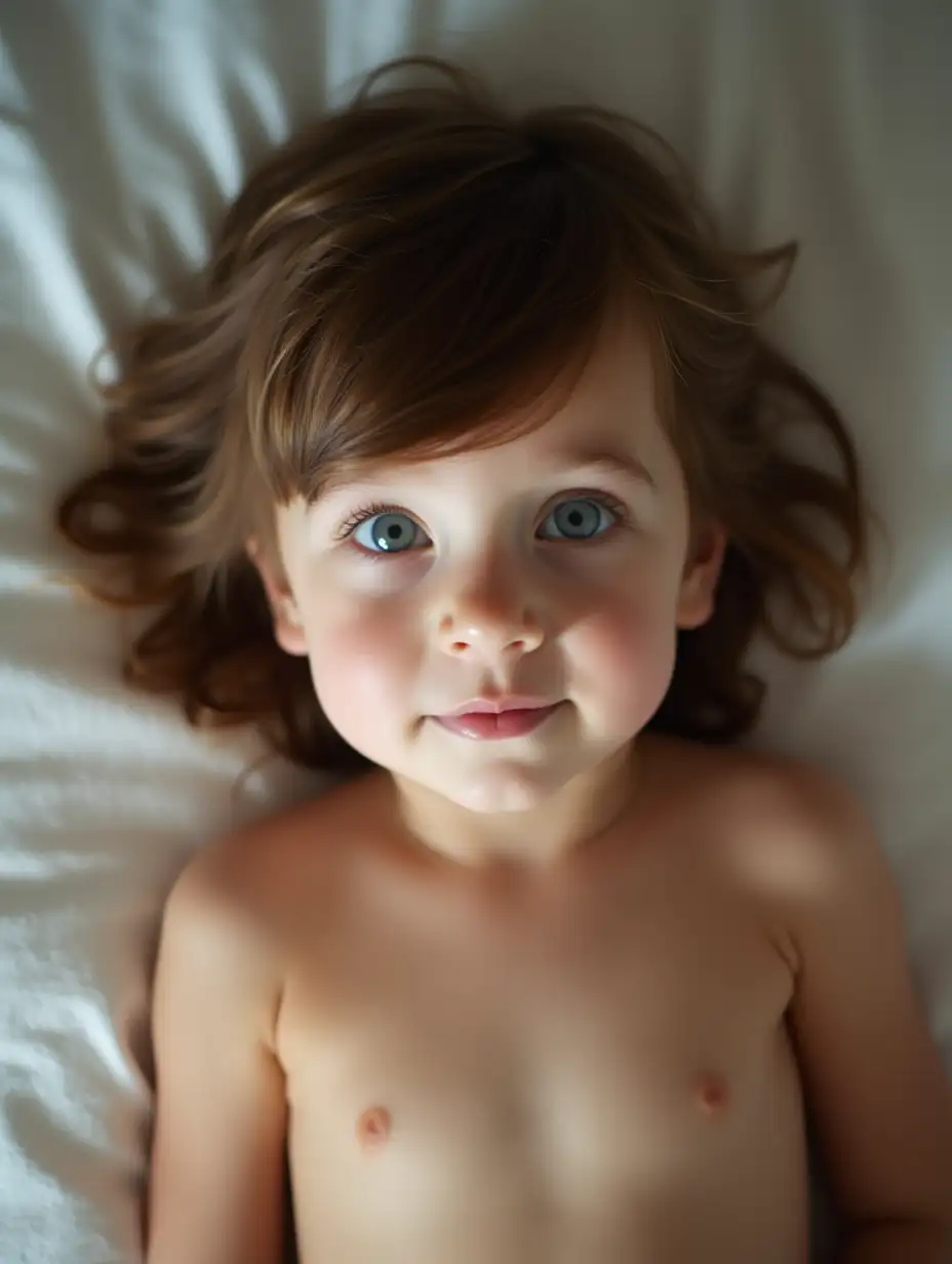 FiveYearOld-Girl-Lying-on-Bed-with-Shiny-Skin-and-Short-Brown-Hair