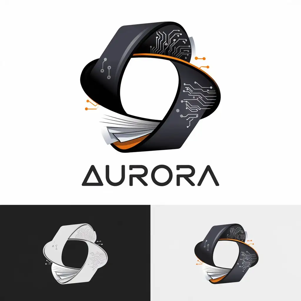 LOGO Design for UROR Modern Minimalist Mbius Band with Paper Pages Circuit Board Patterns and Futuristic Colors