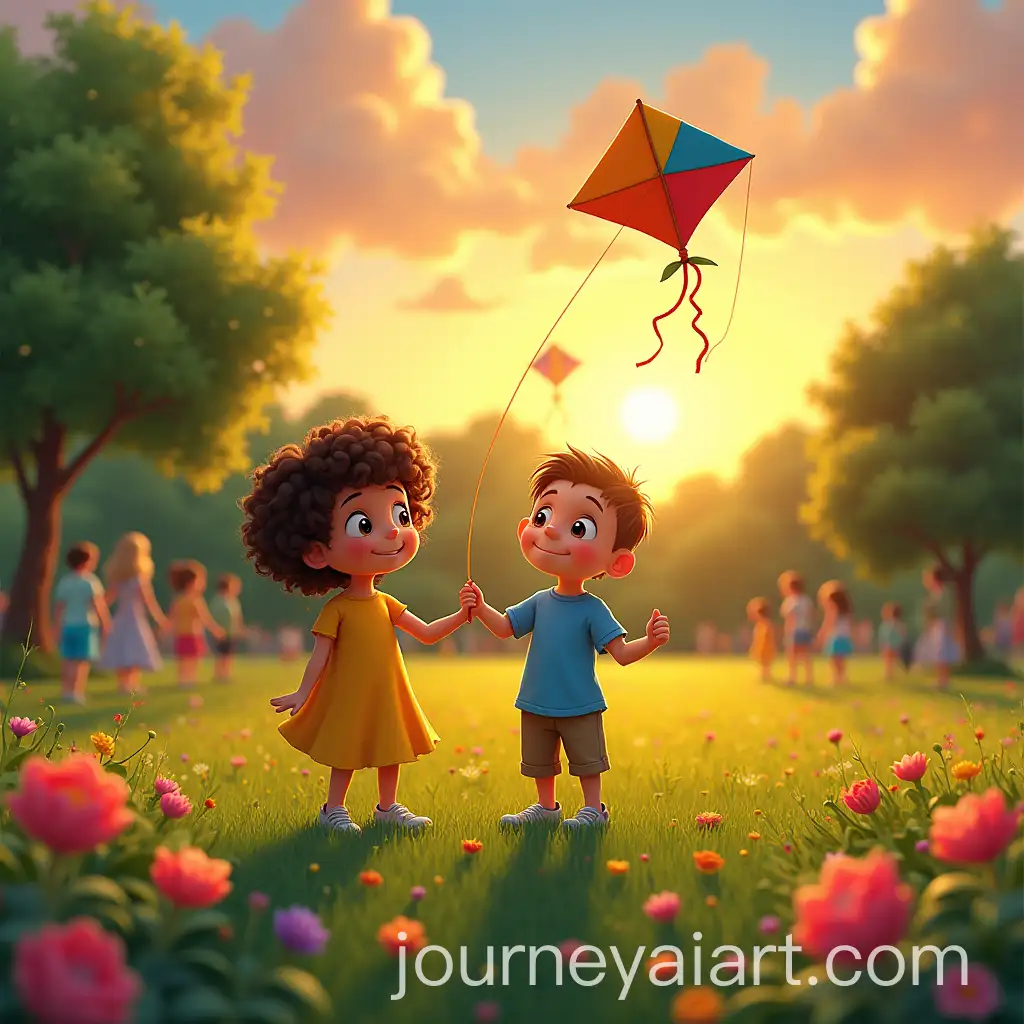 Children-Enjoying-a-Colorful-Sunset-in-a-Vibrant-Park