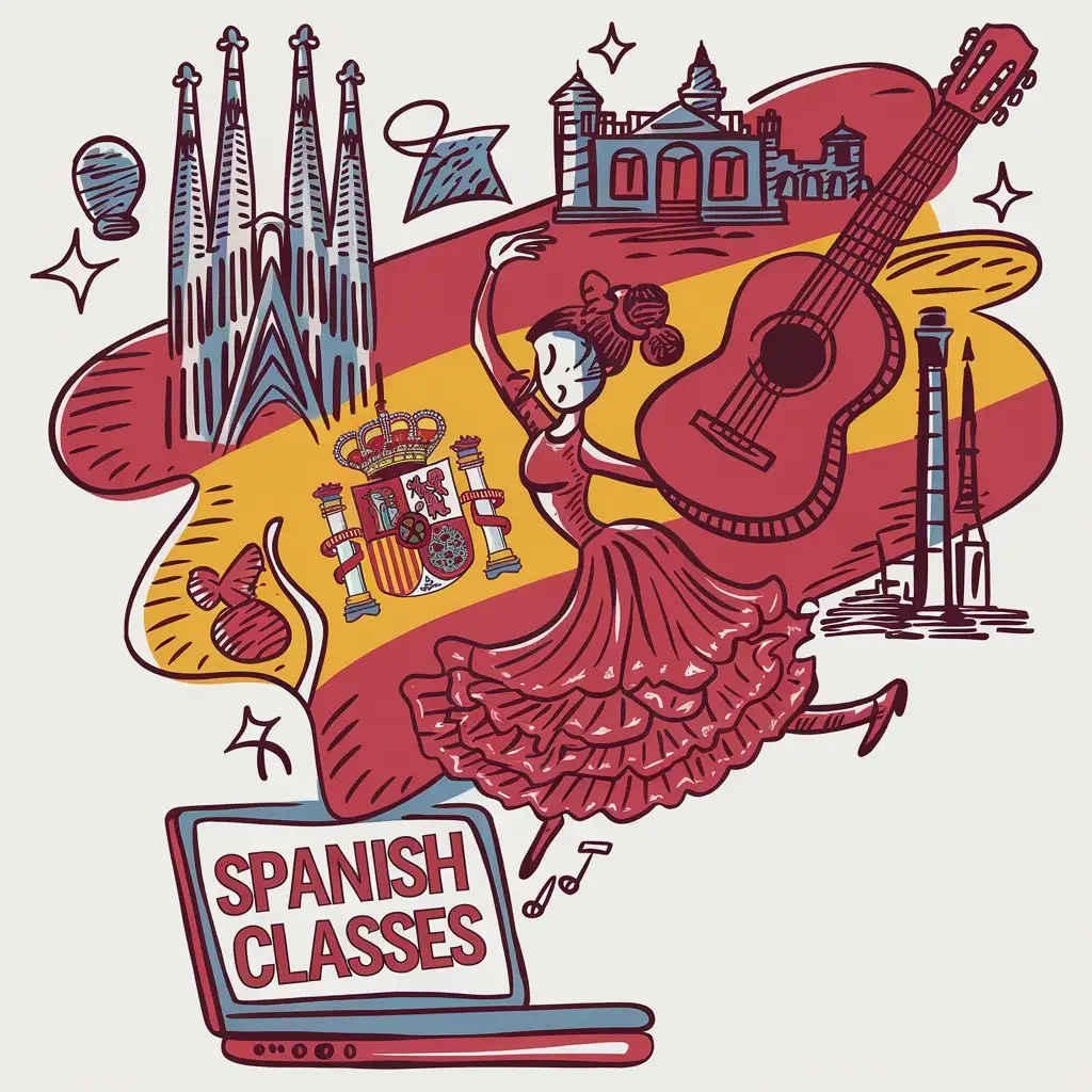 Spanish-Classes-with-Flamenco-Dancers-and-Monuments-Emerging-from-Laptop