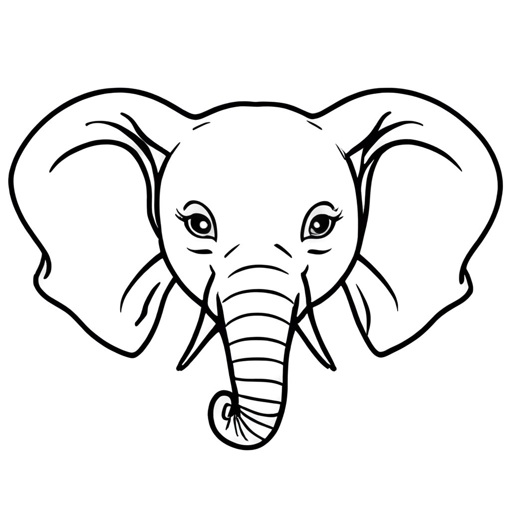 Happy-Elephant-Face-Artwork-Black-and-White-Vector-PNG-for-Versatile-Use