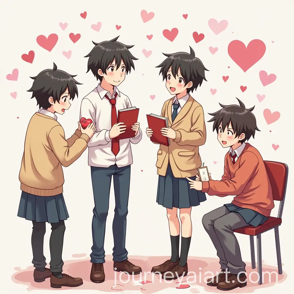 Anime-Drawing-of-Four-Boys-Receiving-Valentines-Day-Chocolates-in-Japanese-School
