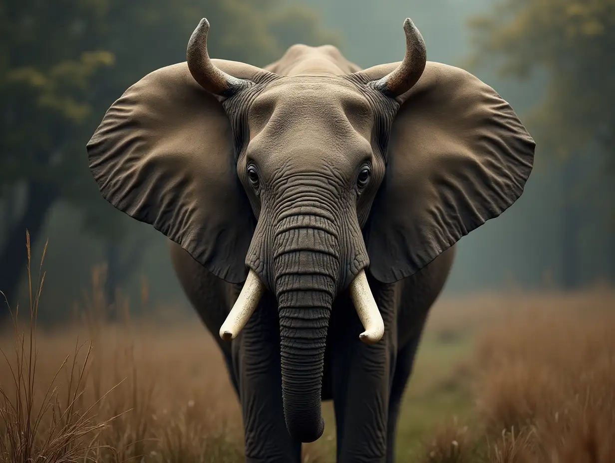 create for me a photorealistic image of an elephant with horns on it