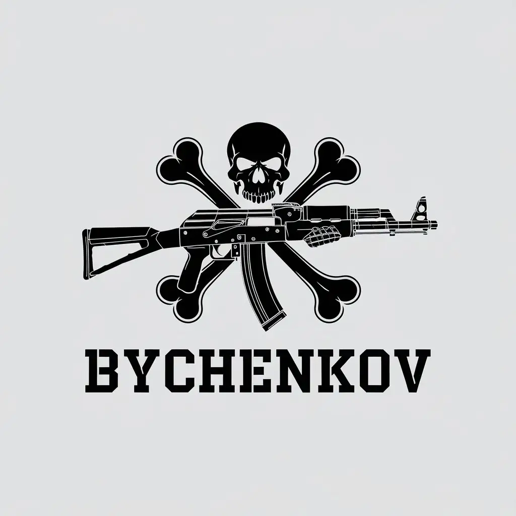 LOGO Design For Bychenkov Minimalistic Vector Logo with Special Forces PMC AK15 Bones and Skull