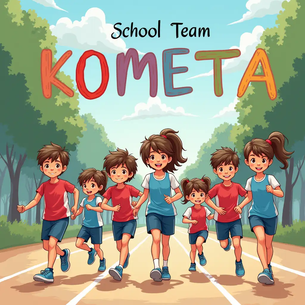 The cover of a journal for a school team of students and their parents named KOMETA, participating in a sports relay, photo