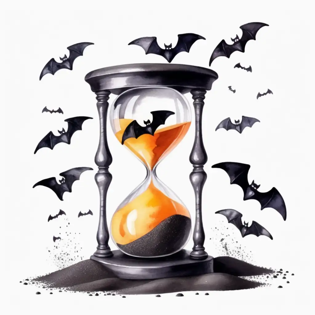 Aesthetic Watercolor Halloween Hourglass with Flying Bats