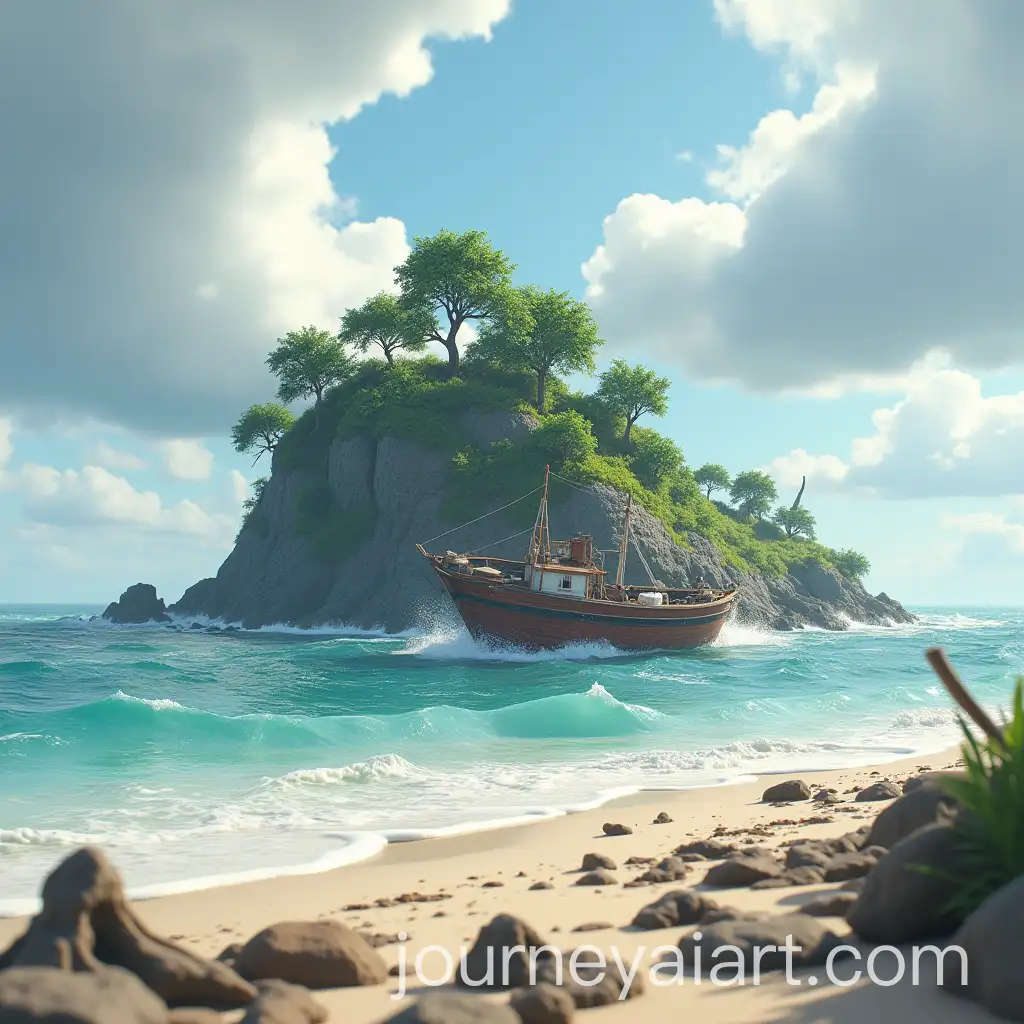 Stranded-Island-After-Tsunami-with-Shipwreck-and-Fallen-Characters