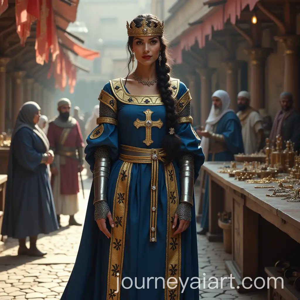 Medieval-Market-Scene-with-a-Knight-Queen-and-Crusader