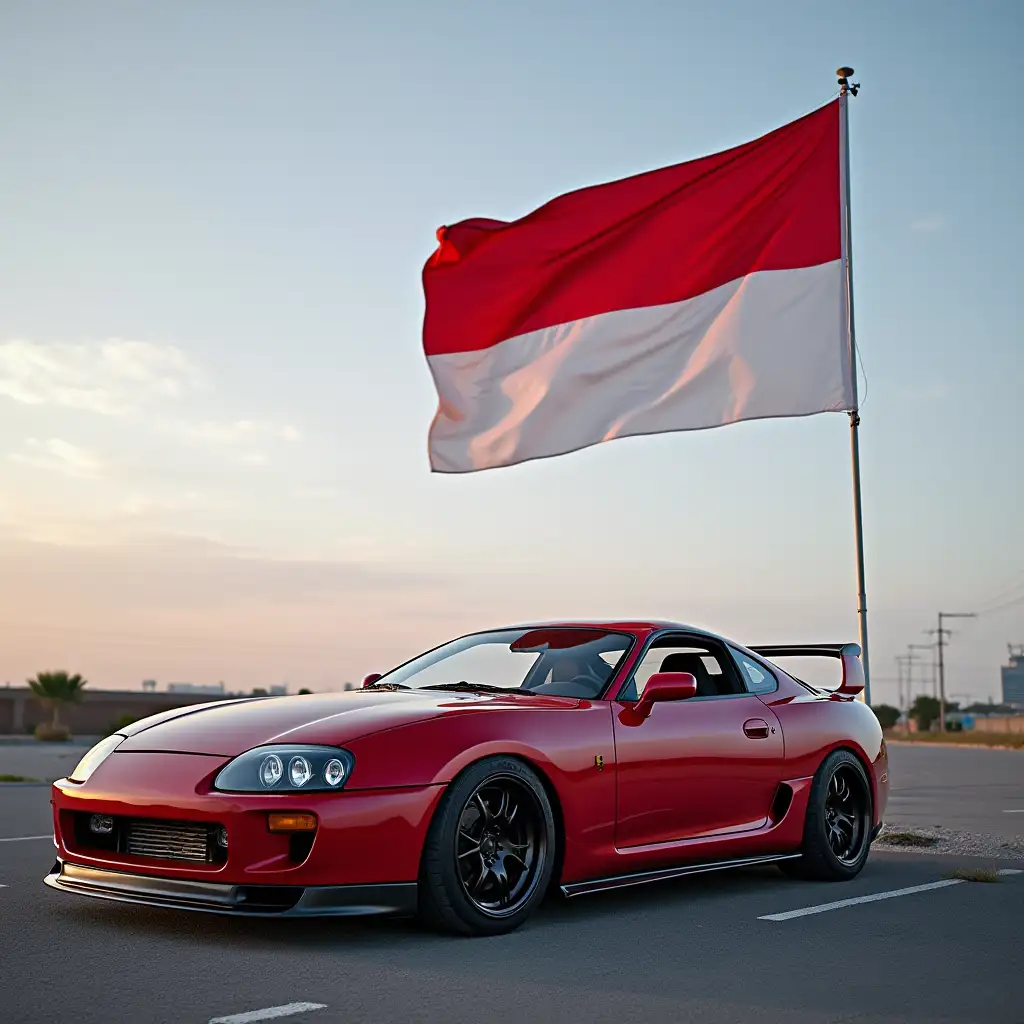 Supra mk4 on Indonesian flag pole