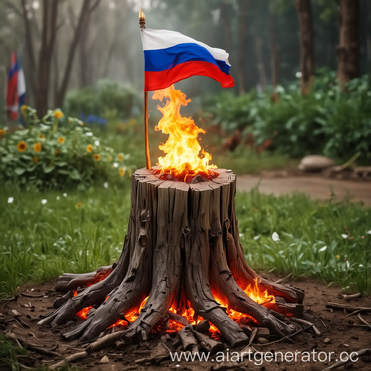 Burning-Tree-Stump-with-Russian-Flag-from-Plants-vs-Zombies-Game