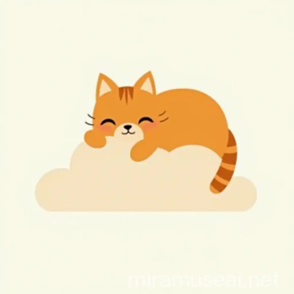 Sleeping Orange Cat on Cloud Minimalist Vector Logo Design