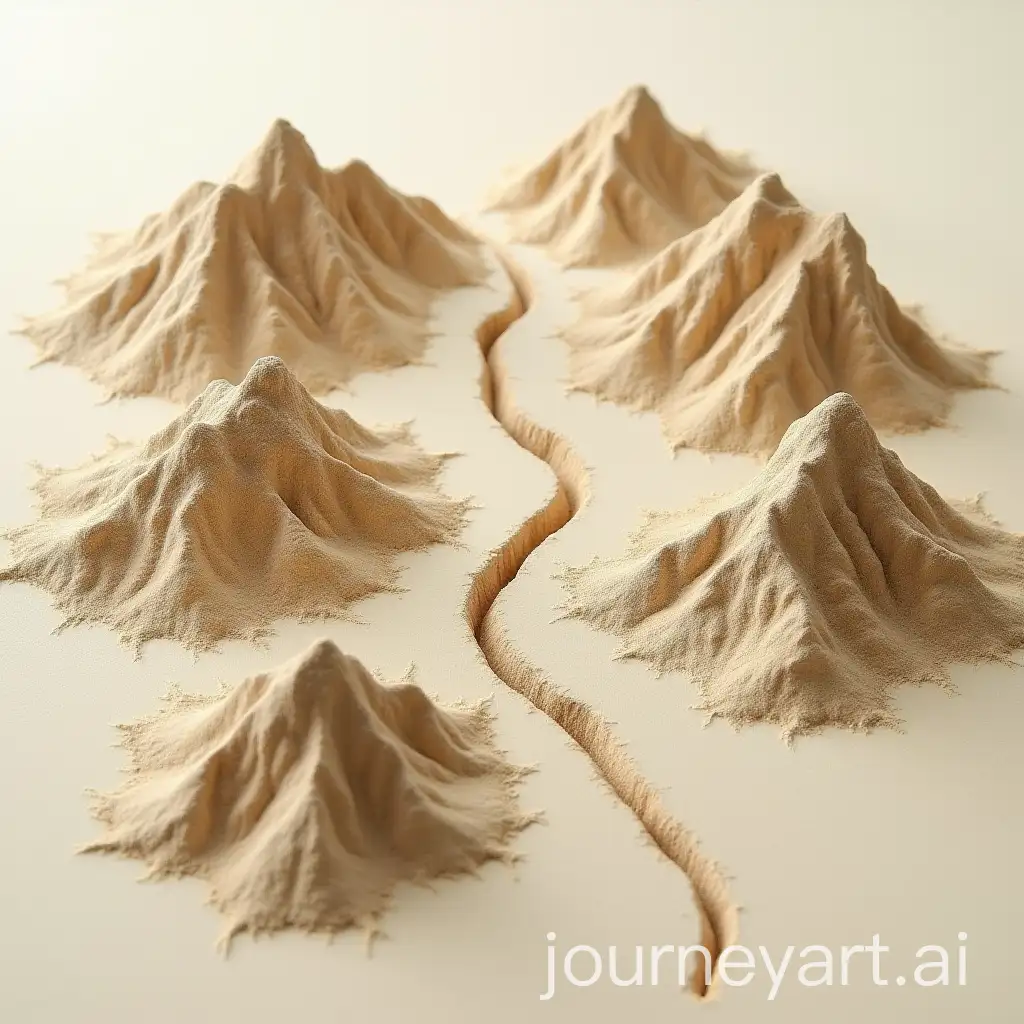 Aerial-View-of-Mountain-Ranges-with-a-River-in-a-Sand-Table-Model