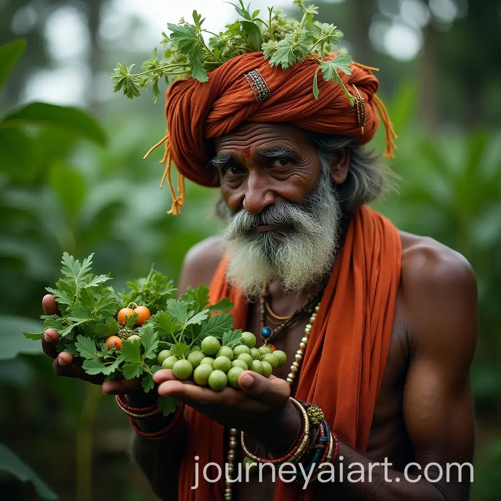 Indian-Man-Showing-Herbs-Surrounding-a-Person