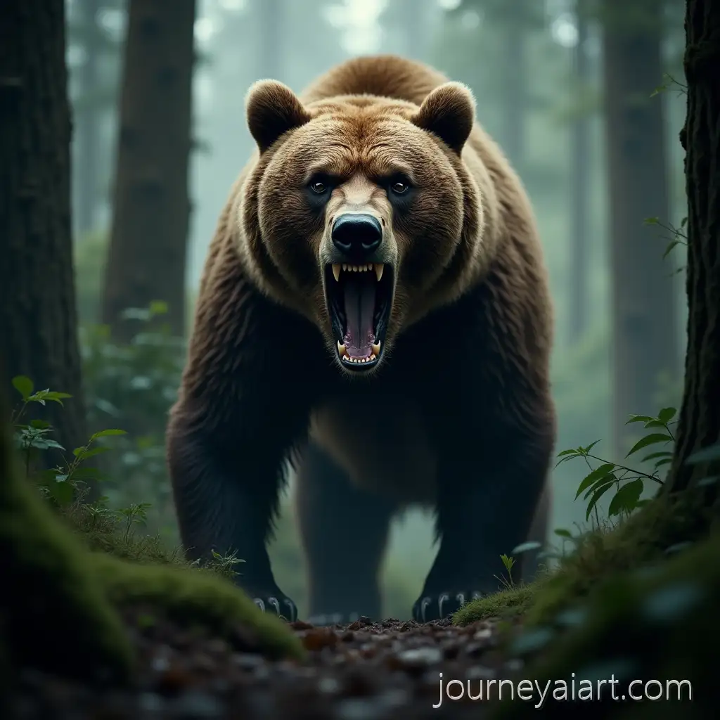 Fierce-Grizzly-Bear-in-Dense-Forest-with-Dramatic-Lighting