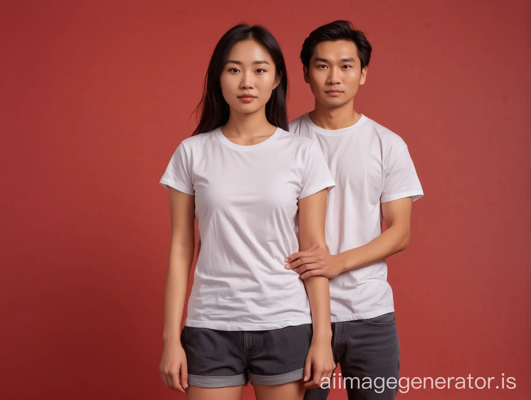 Asian-Couple-Standing-Together-in-Red-Background