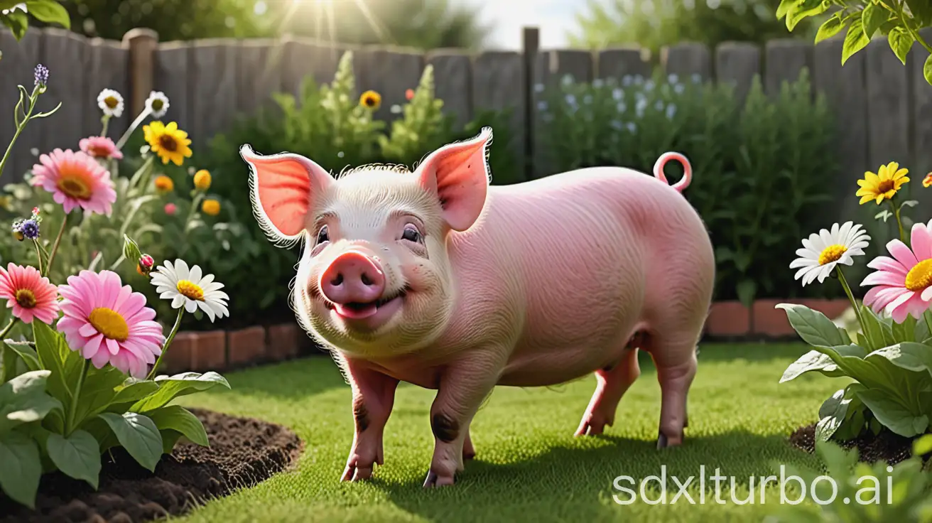 Joyful-Piglet-Playing-in-a-Lush-Garden