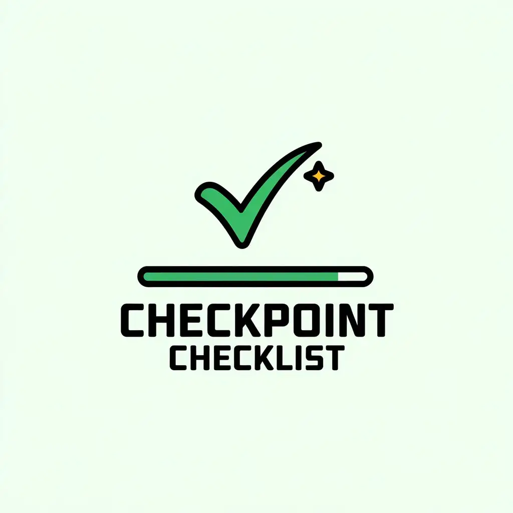 LOGO Design for Checkpoint Checklist Minimalistic Vector with Green Tick Finish Line and Yellow Star for Education