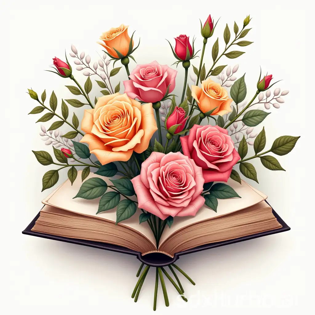 Colorful-Illustration-of-a-Book-with-Diverse-Roses-in-Bloom