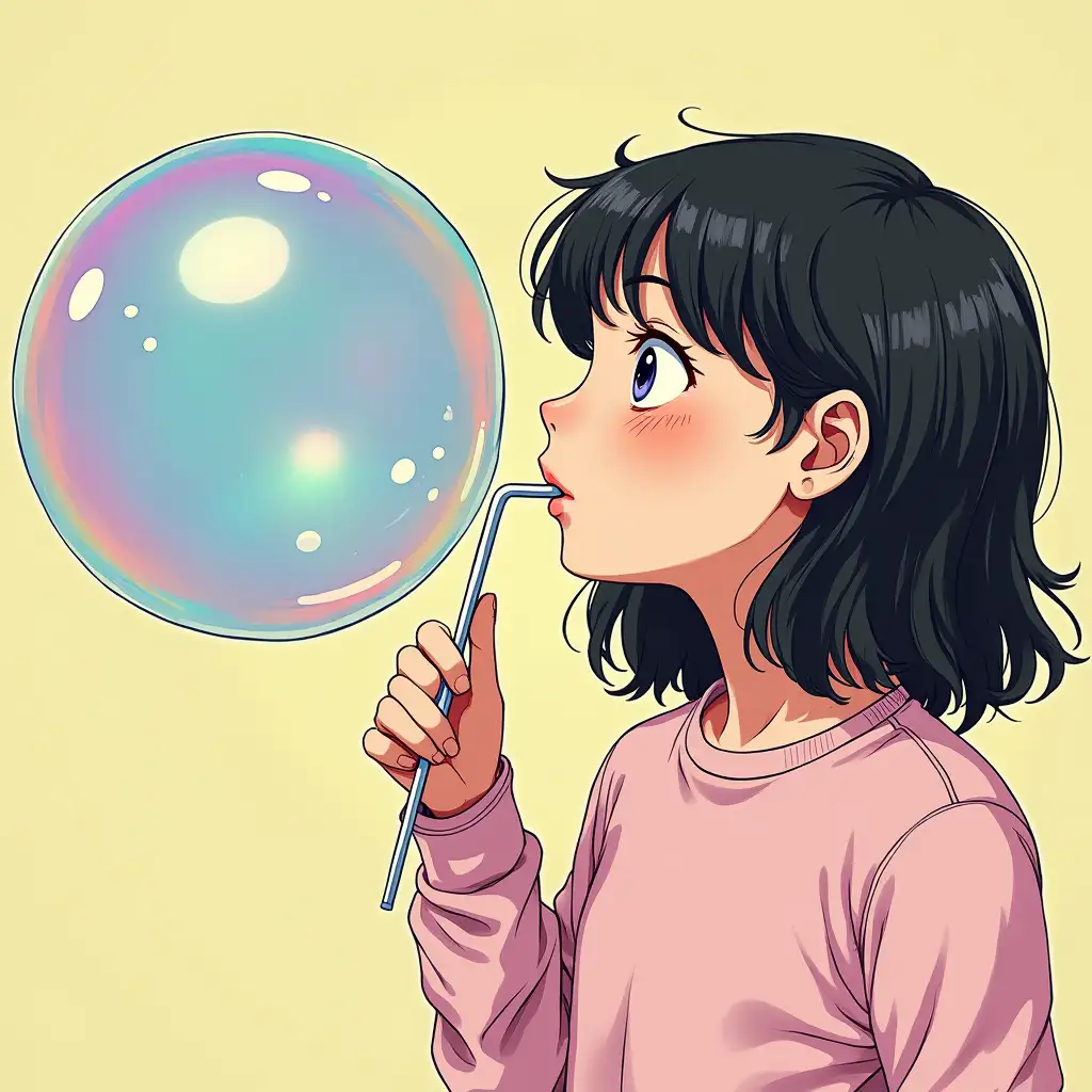 Girl-Blowing-Iridescent-Soap-Bubbles-in-Classic-Manga-Style