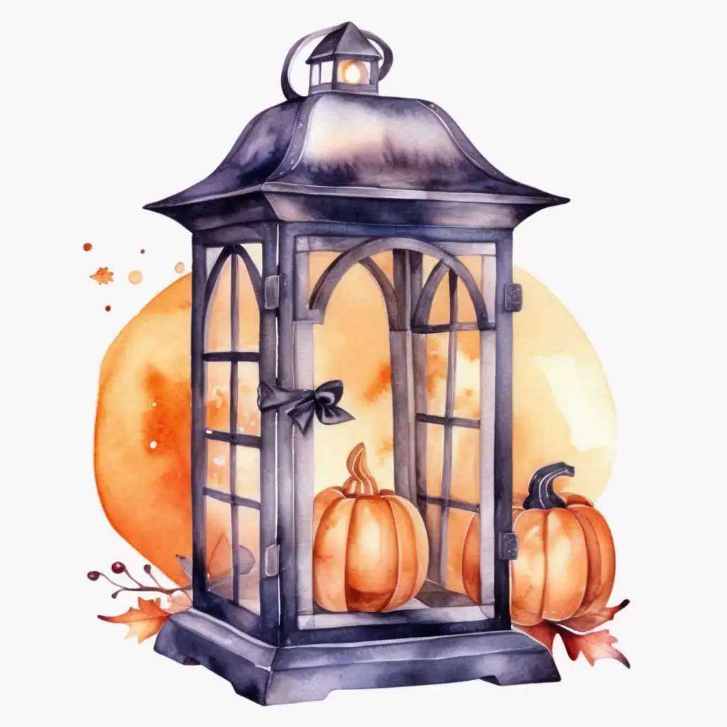 Spooky Halloween Lantern in Aesthetic Watercolor Style