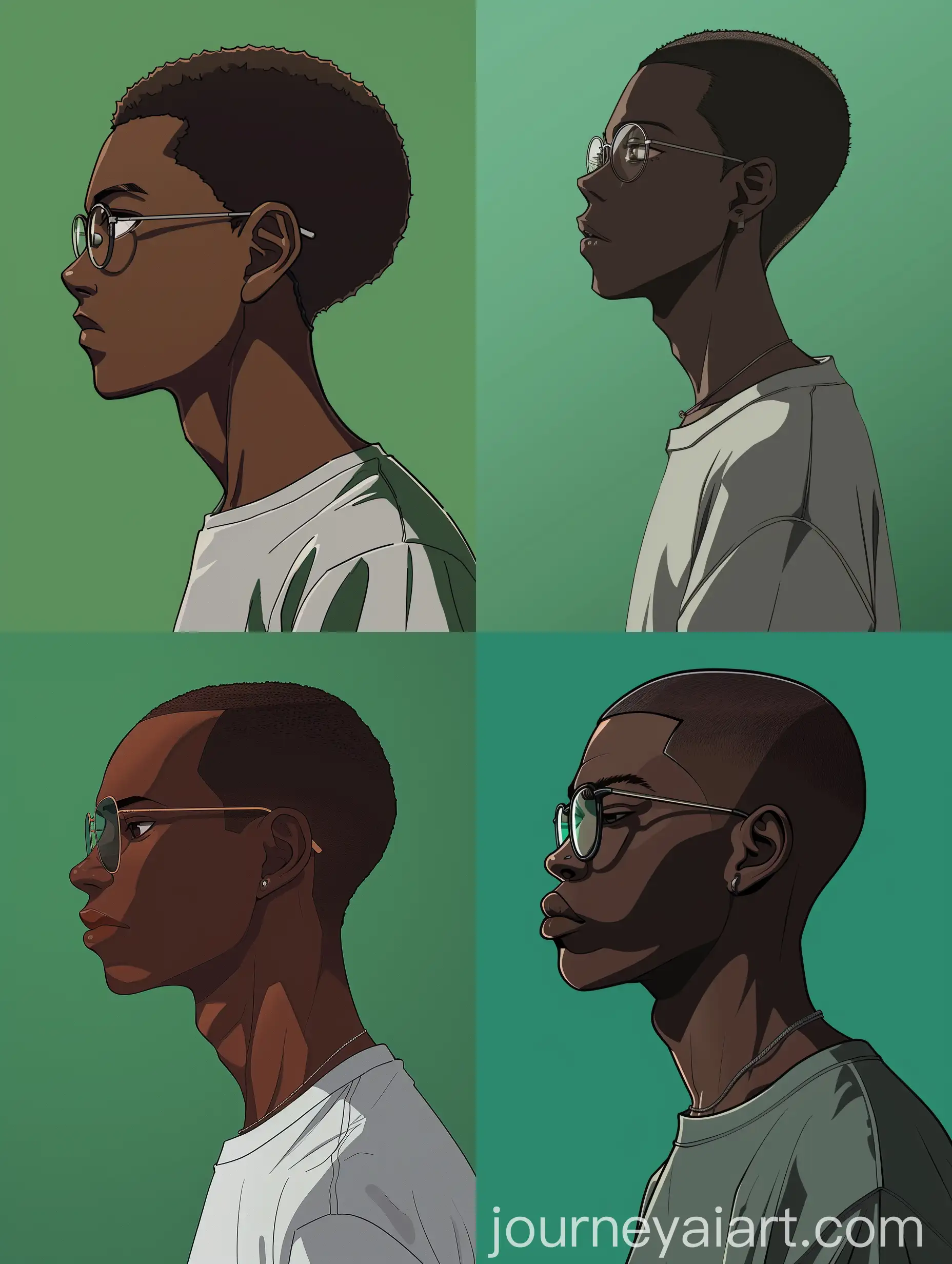 African-Teenager-in-Grey-TShirt-with-Rounded-Spectacles-on-Green-Background