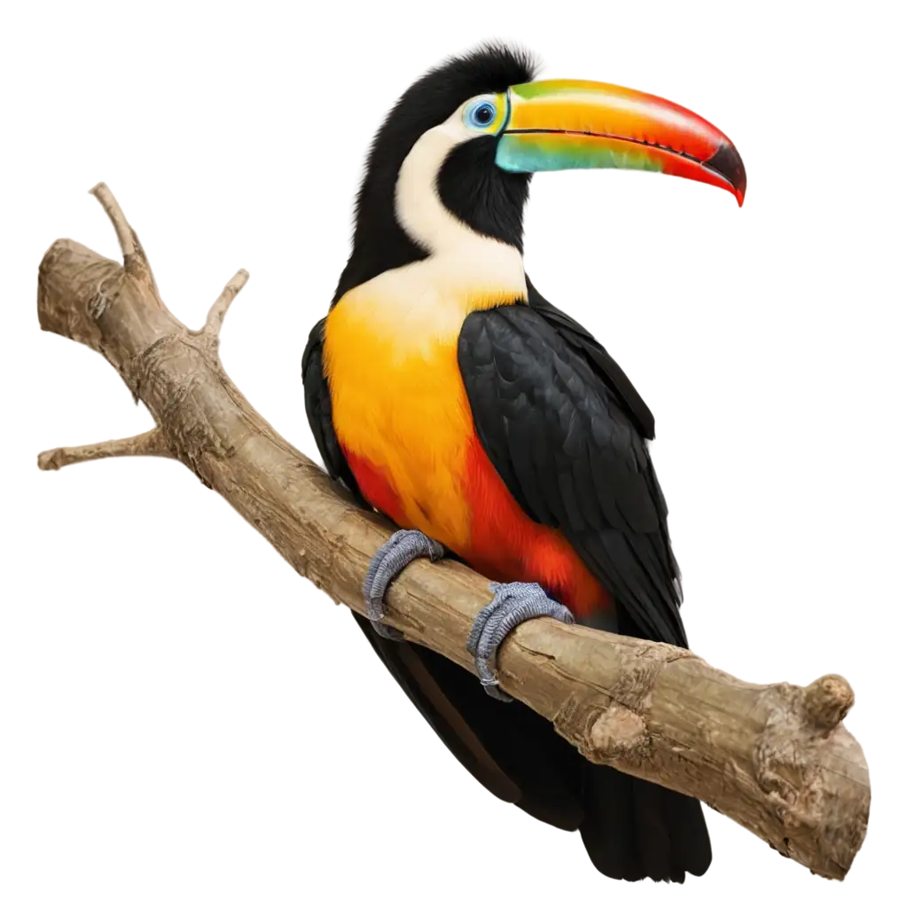 HighFidelity-Photorealistic-PNG-Image-tucan bird-Sitting on tree branch -in-Front-of-Camera