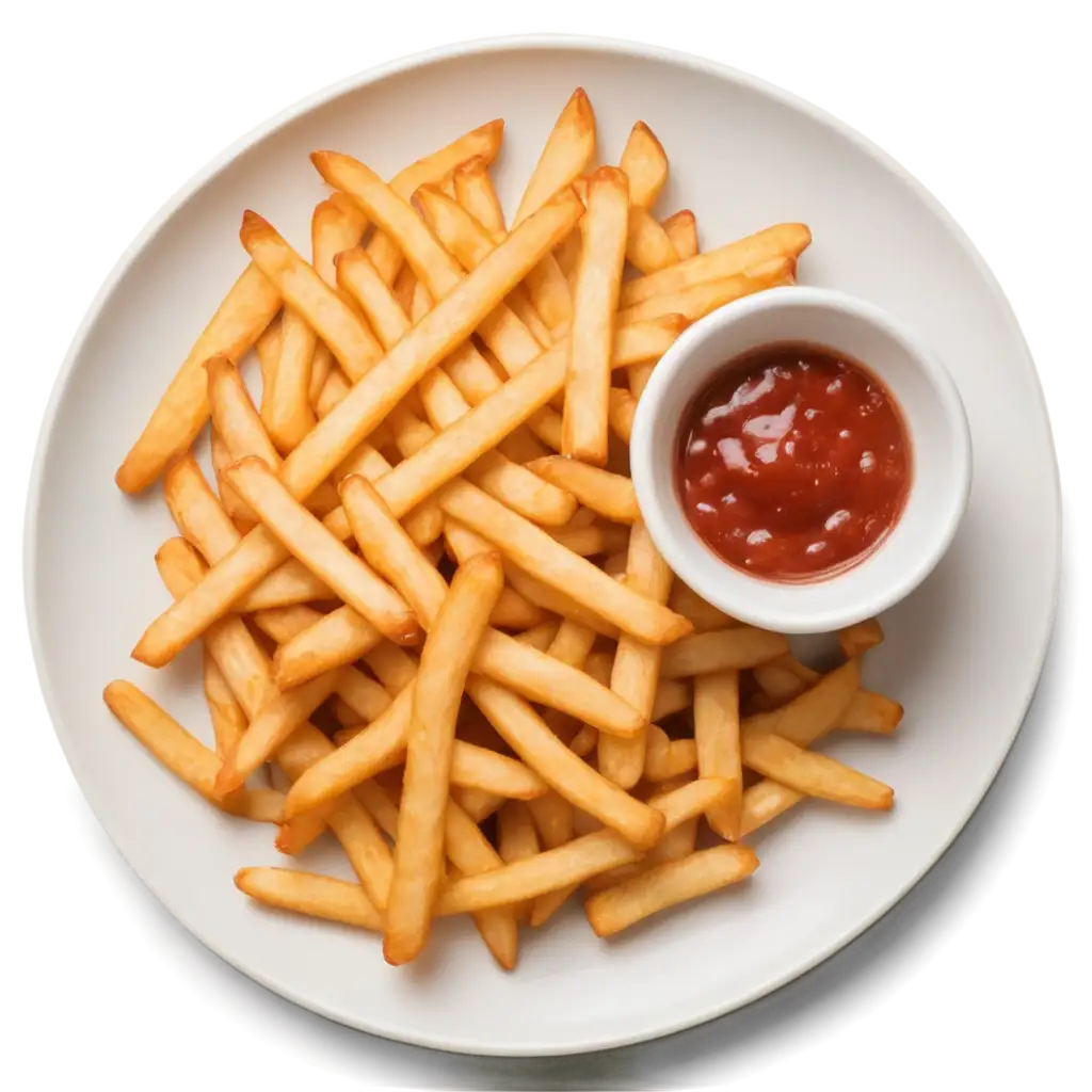 fries in a white plate top view