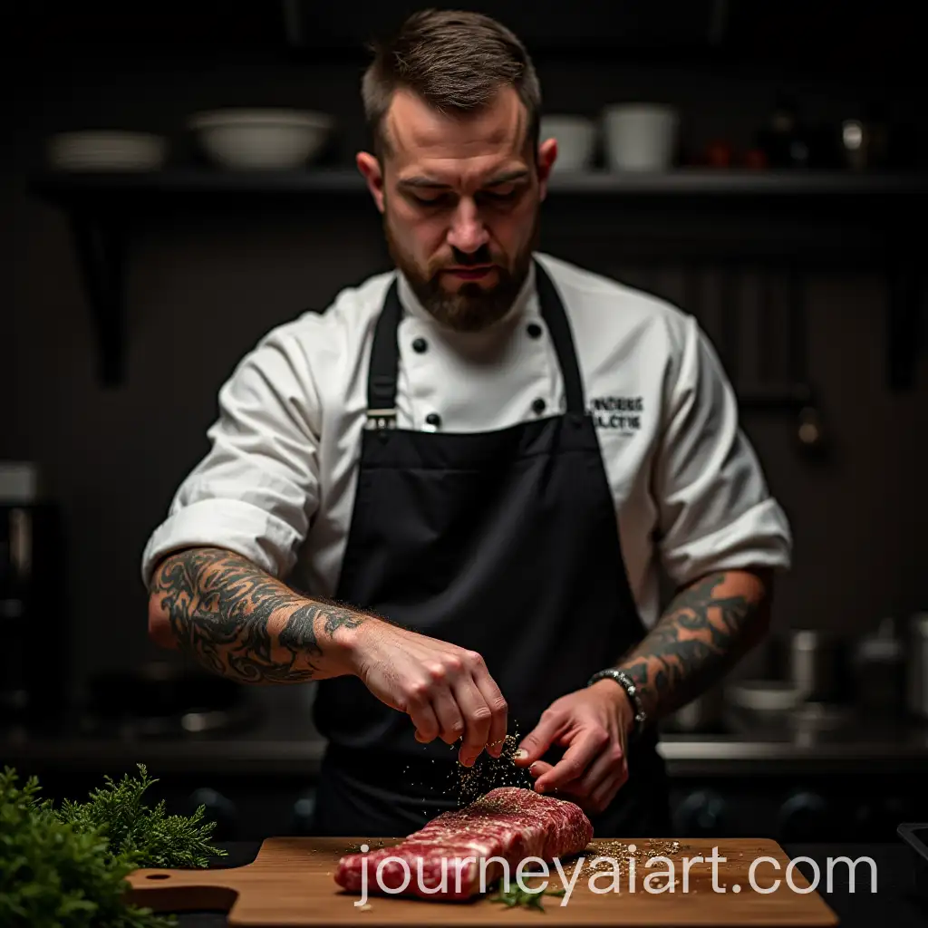Professional-Chef-Cooking-with-Herbs-in-Dark-Kitchen