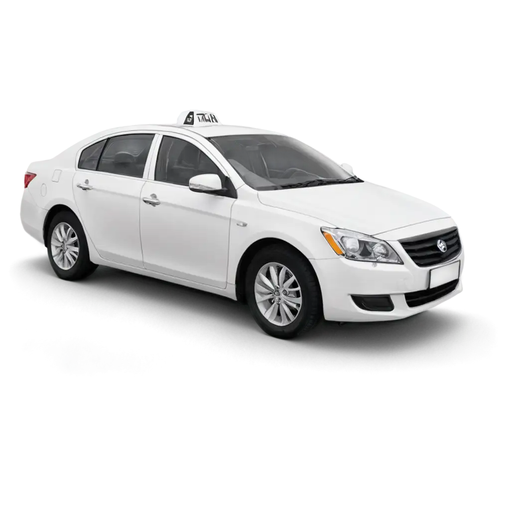 White taxi sedan facing front sideways