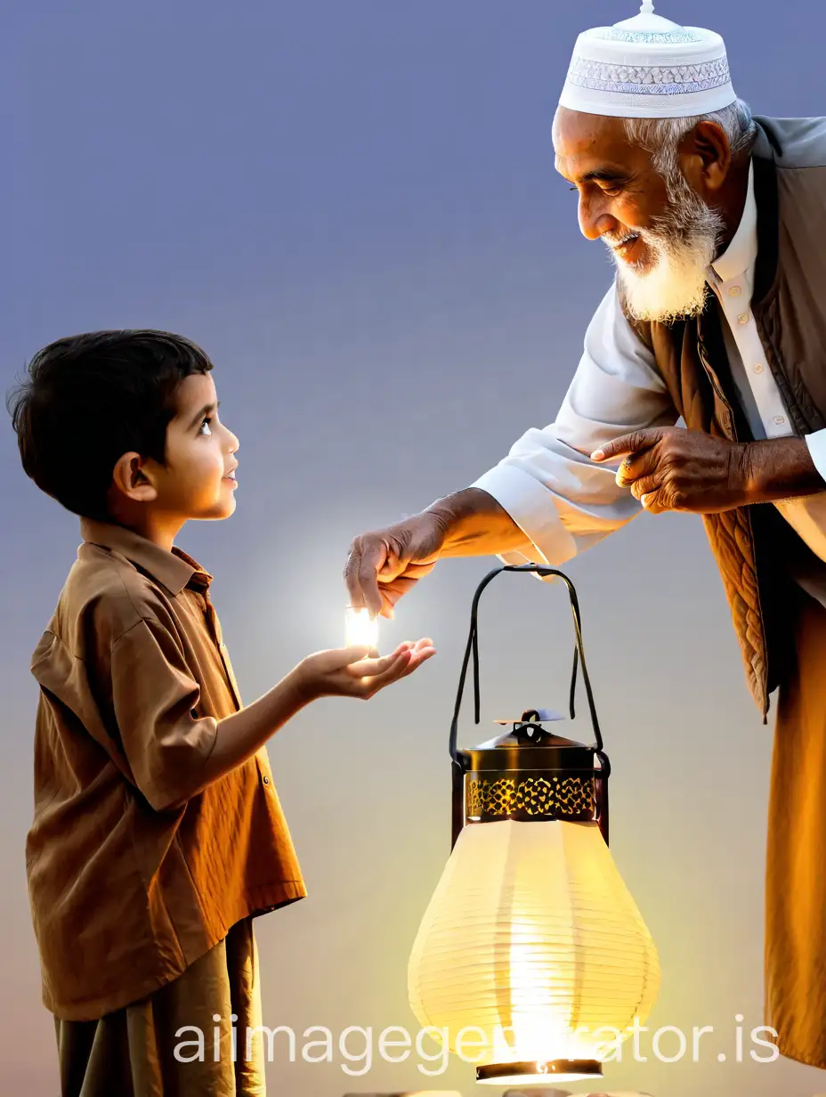 Old-Muslim-Man-Talking-to-a-Child-with-a-Lantern