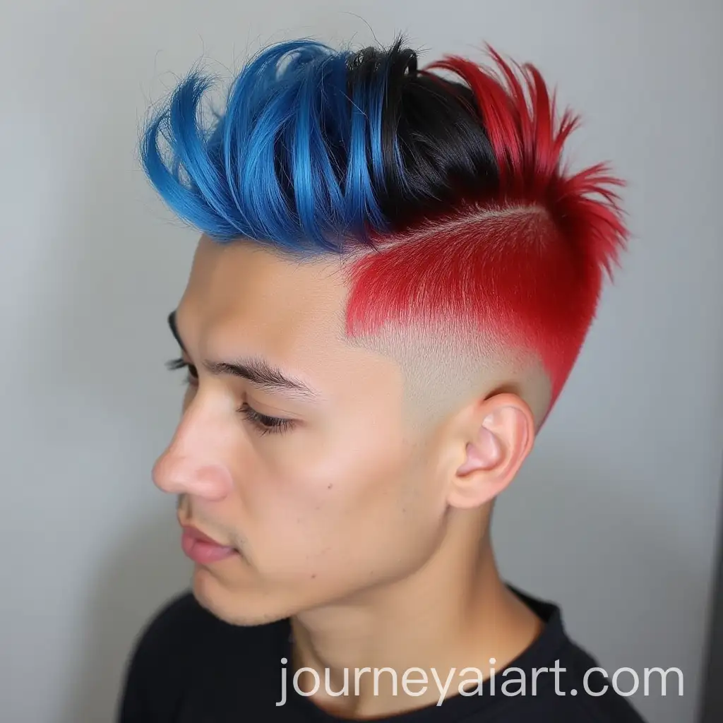 Mens-Spring-Fashion-with-Red-and-Black-TwoTone-MShaped-Haircut-Under-Blue-Sky