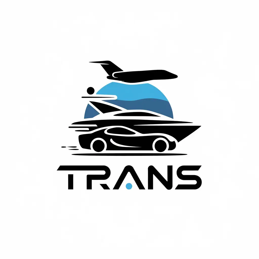 a vector logo design,with the text "TRANS", main symbol:transfer / cars / yachts / private jets / application,complex,be used in Technology industry,clear background