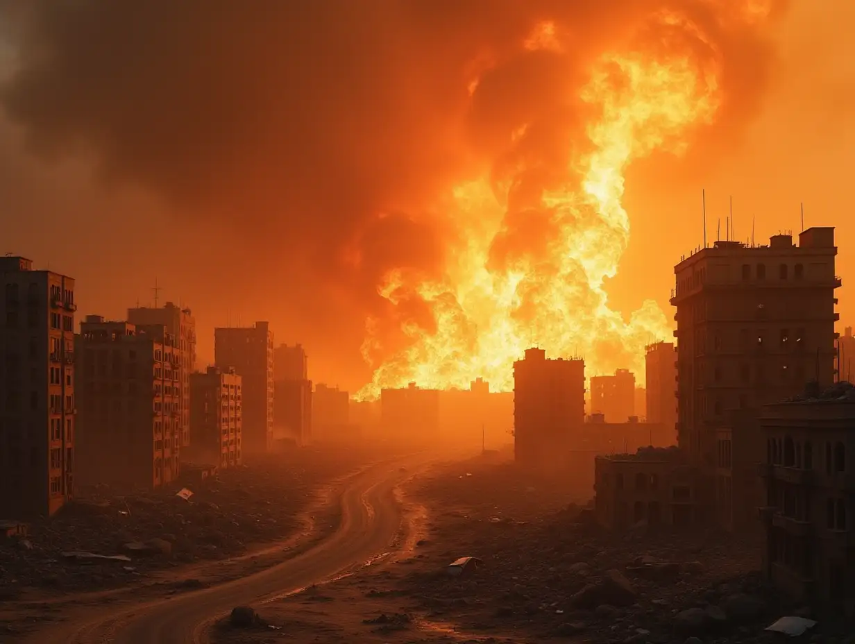 Devastated Arab City in Flames During Apocalypse