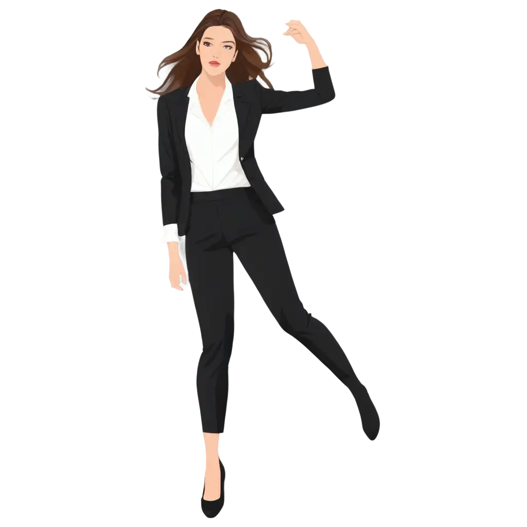 Stylish-Young-Woman-in-Black-Suit-PNG-Minimalist-Vector-Illustration-with-High-Contrast-and-Soft-Skin-Tones