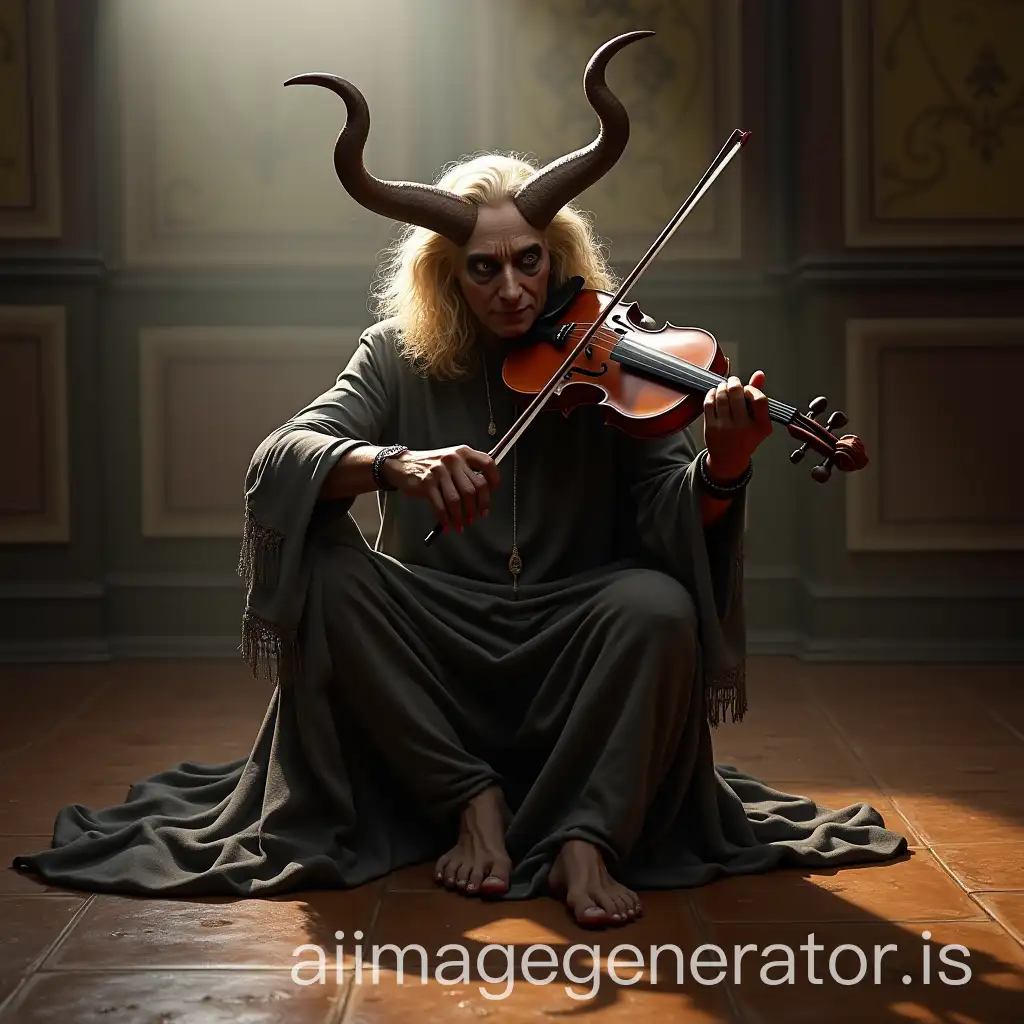 Demon on the floor playing violin