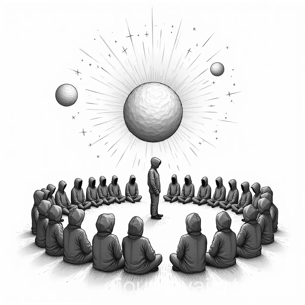 Anonymous-People-Praising-AI-System-in-a-Circle-Under-the-Sun-Moon-and-Stars
