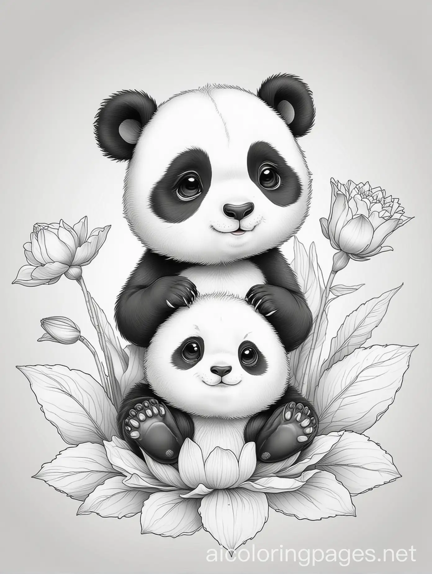 Two-Cute-Baby-Pandas-on-Lotus-Flower-Coloring-Page