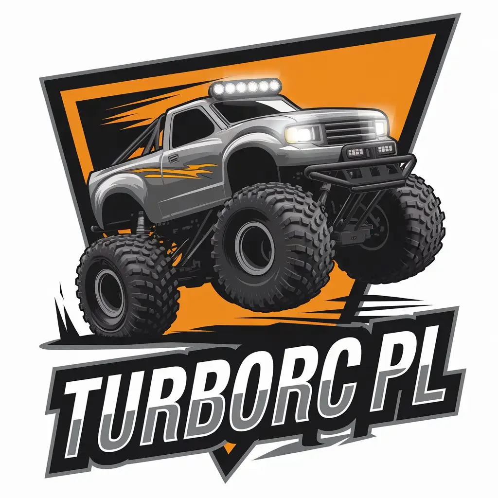 LOGO Design for TurboRC PL Monster Truck with RC Receiver Wide Roof Headlights and Jumping Off Ramp Theme