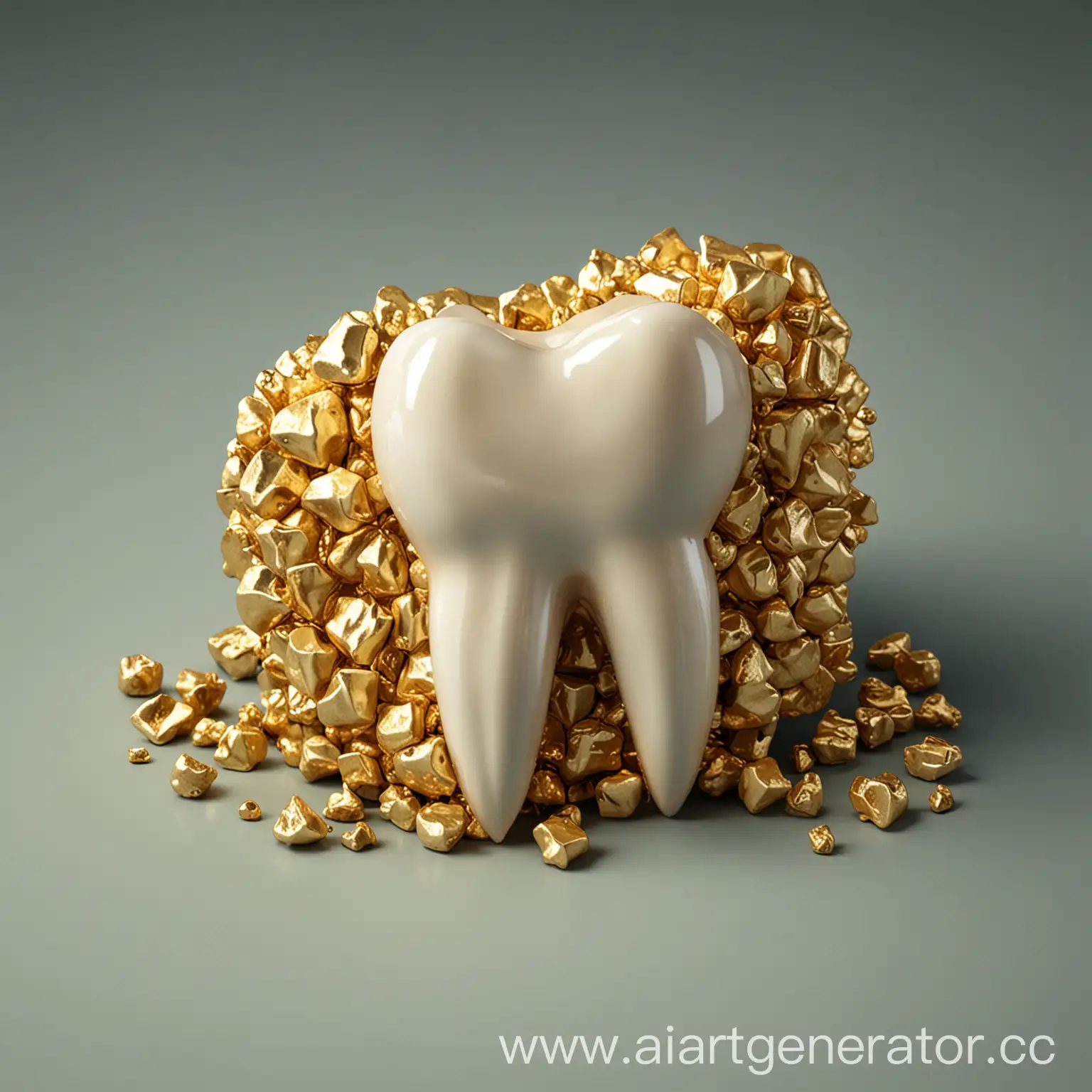 Golden-Nugget-Tooth-Sculpture-on-Reflective-Surface