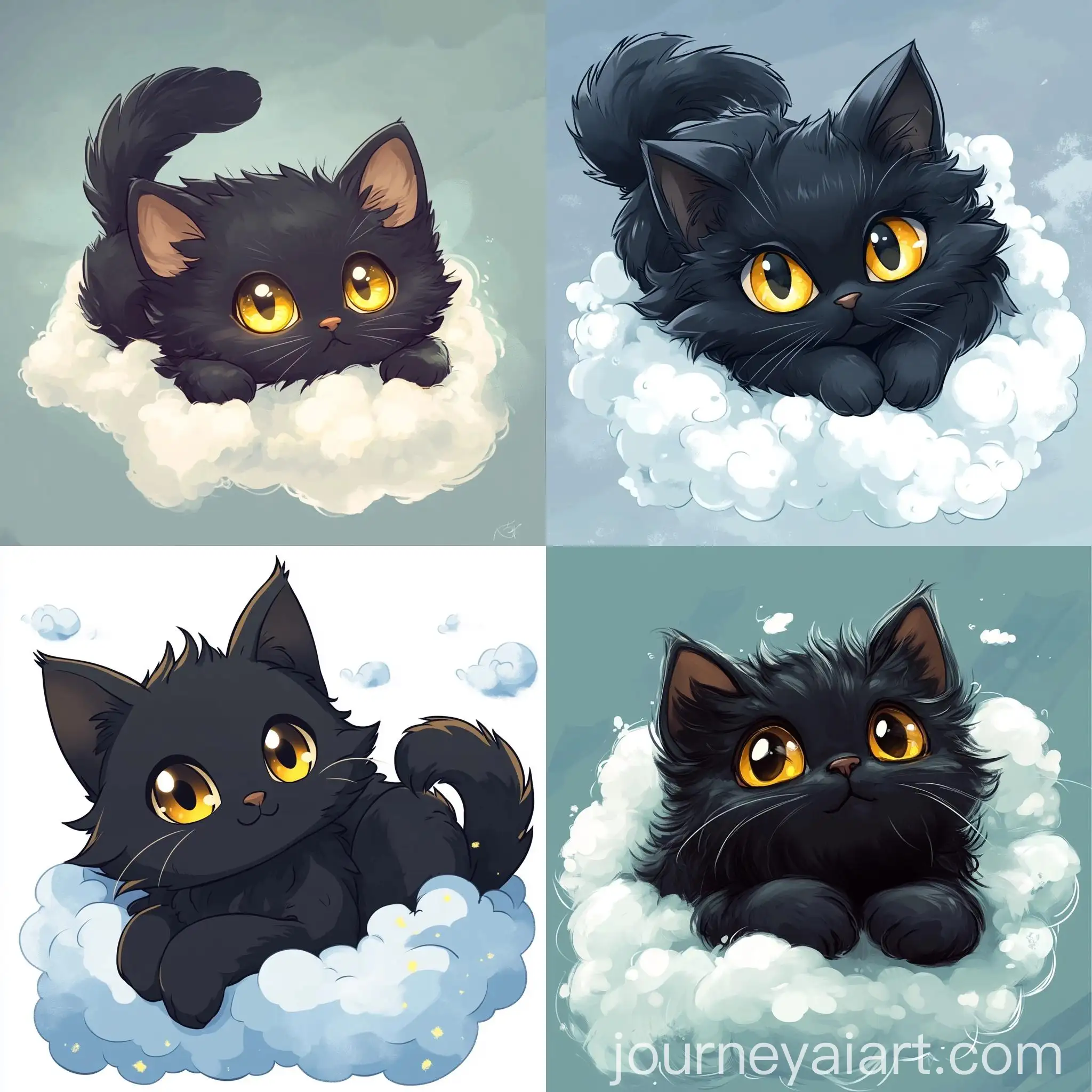 Chibi-Black-Cat-Anime-Style-on-Fluffy-Cloud